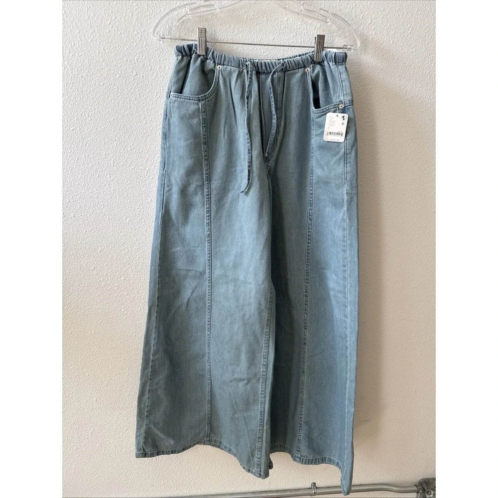 Free People Veritas Wide Leg Jeans Size Small Drawstring‎ Oversized $128